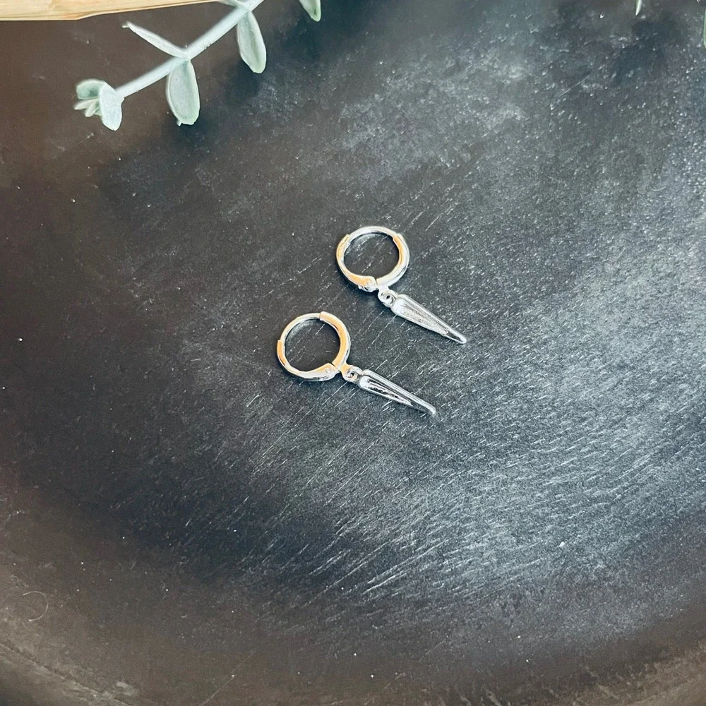 Witchy Athame Dagger Huggie Hoops | 14k White Gold Plated Earrings |‎ Boho Pagan